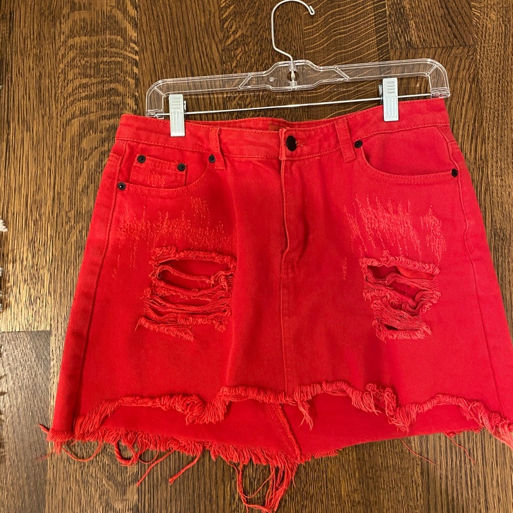signature8 red denim mini skirt